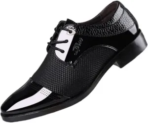 Casual Business Oxford Dress Shoes for Men Comfortable Chunky Heel Simple Lace-up Lug Sole Leather Formal Oxfords Shoes for Office Work