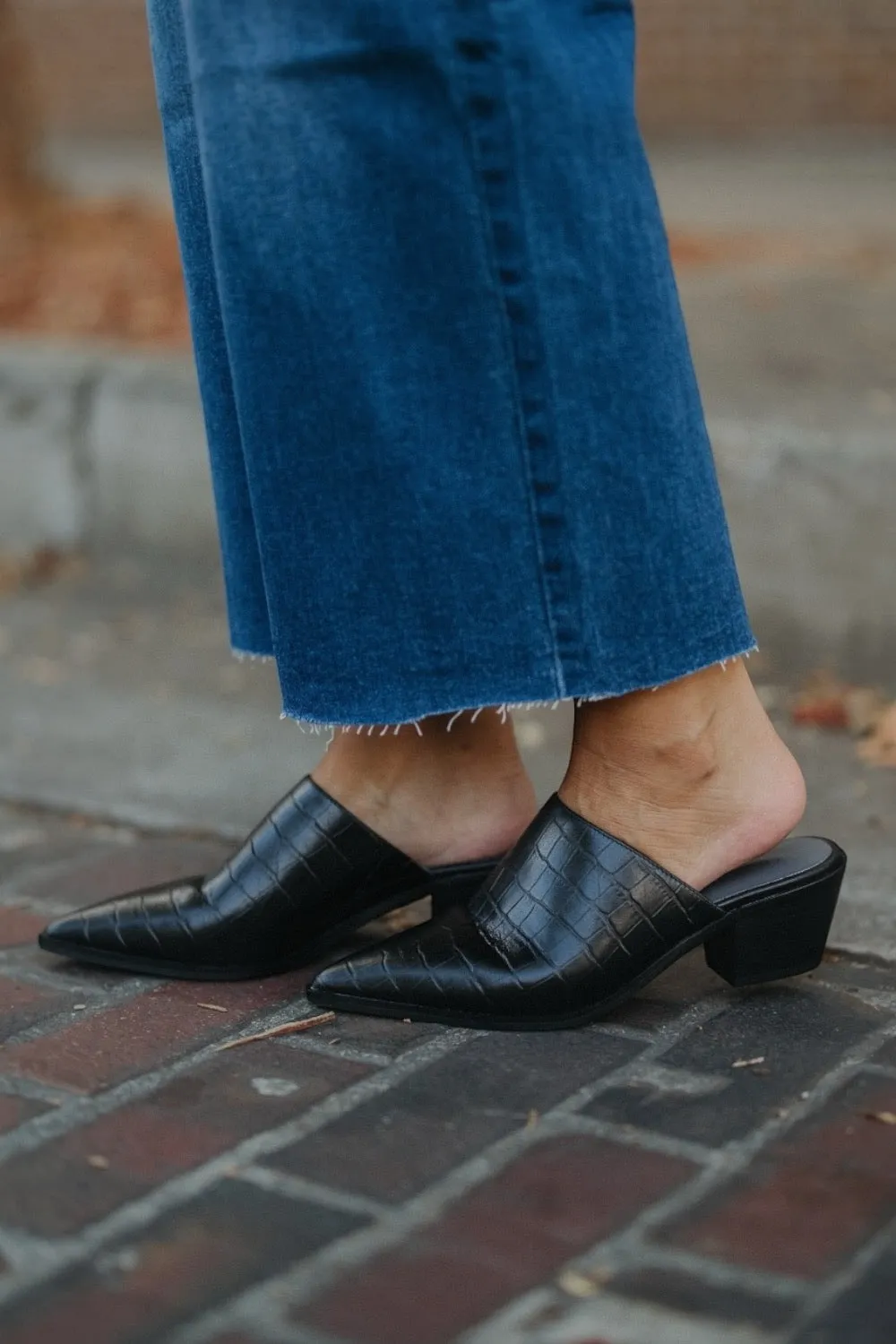 Cellia in Black Embossed Croc by Chocolat Blu