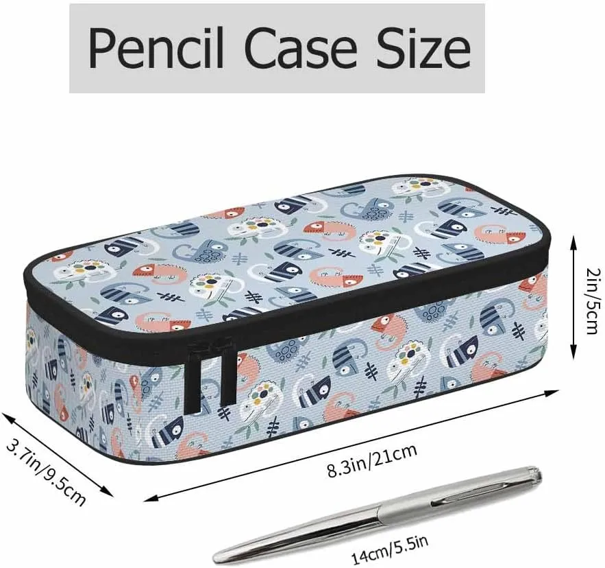 Chameleons Pencil Case Cute Cartoon Animal Leaves Blue White Pencil Bag Pouch Box Organizer for College Student Teen Adults