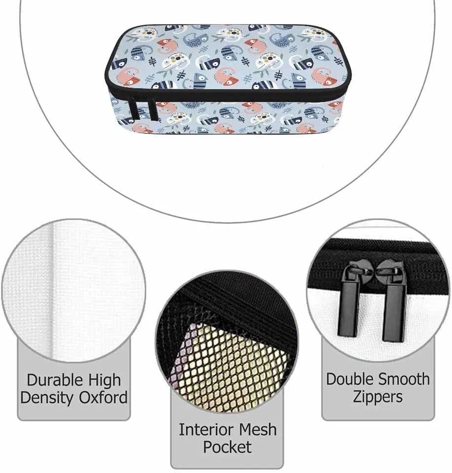 Chameleons Pencil Case Cute Cartoon Animal Leaves Blue White Pencil Bag Pouch Box Organizer for College Student Teen Adults