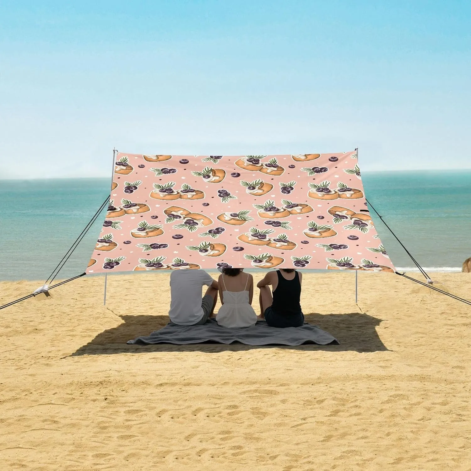 Cheese Cake Blueberry Beach Camping Tent Sun Shelter for Whole Family, Beach Shade Canopy with UPF50  UV Protection,Easy Set Up and Carry,Outdoor Shade for Trips, Fishing, Backyard Fun Picnics