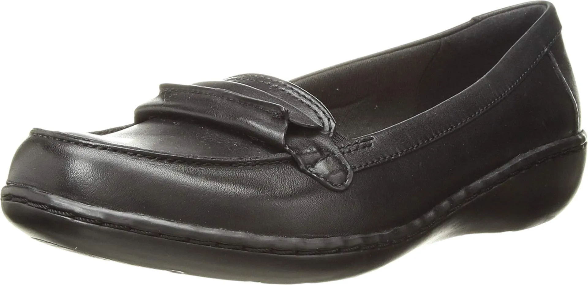 Clarks Women's Ashland Lily Loafer, Black Leather, 9.5 Narrow