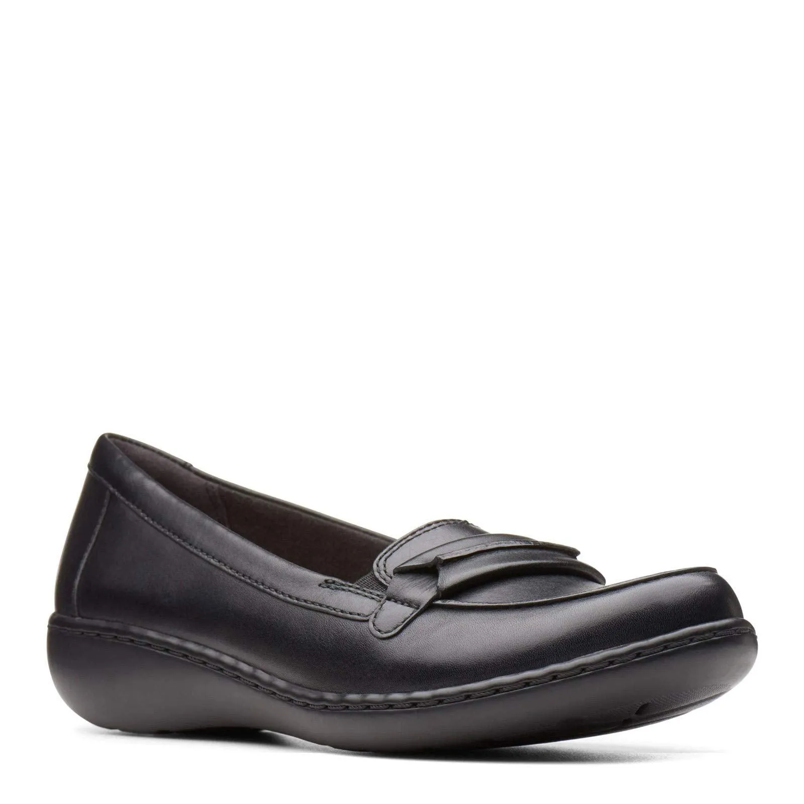 Clarks Women's Ashland Lily Loafer, Black Leather, 9.5 Narrow