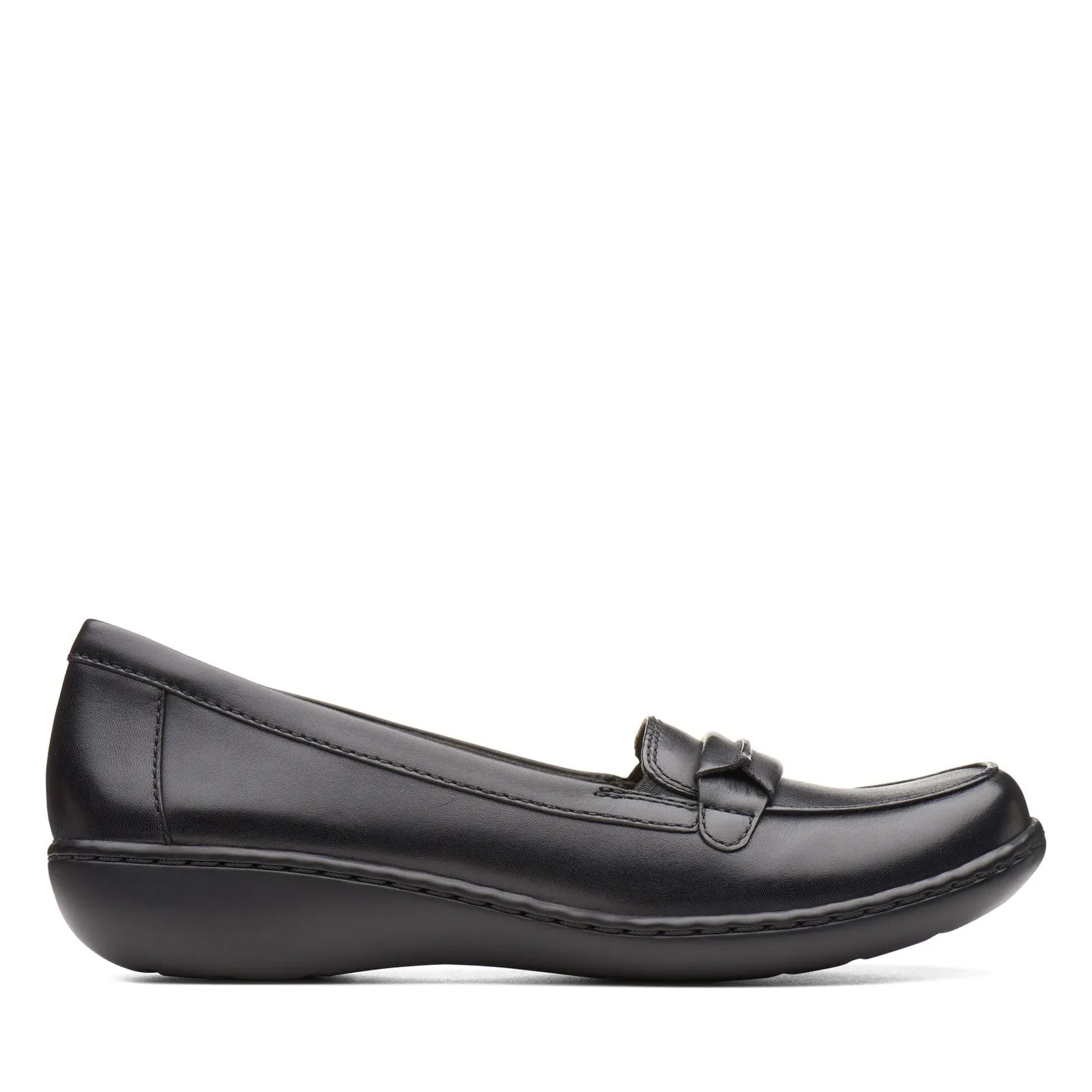 Clarks Women's Ashland Lily Loafer, Black Leather, 9.5 Narrow