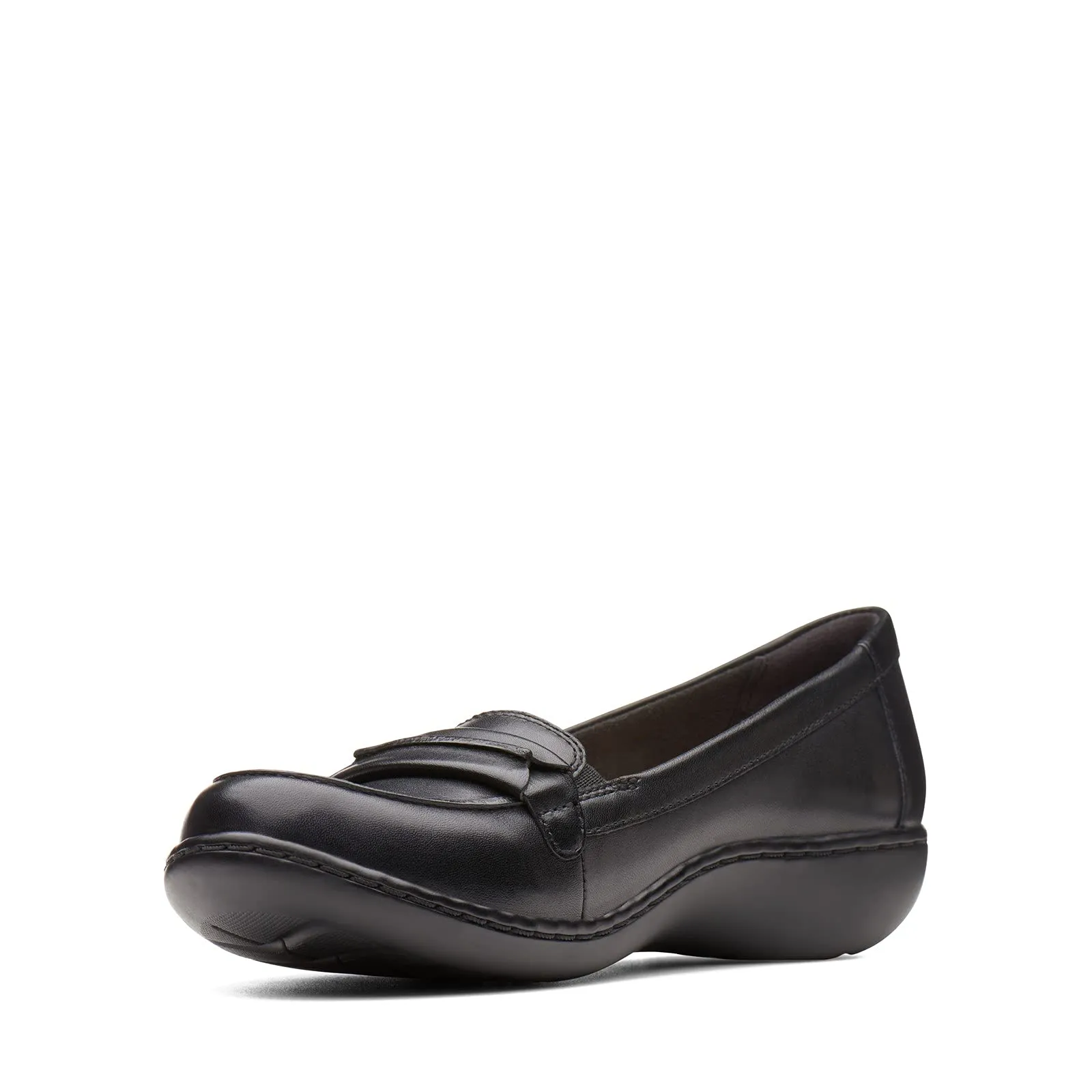 Clarks Women's Ashland Lily Loafer, Black Leather, 9.5 Narrow