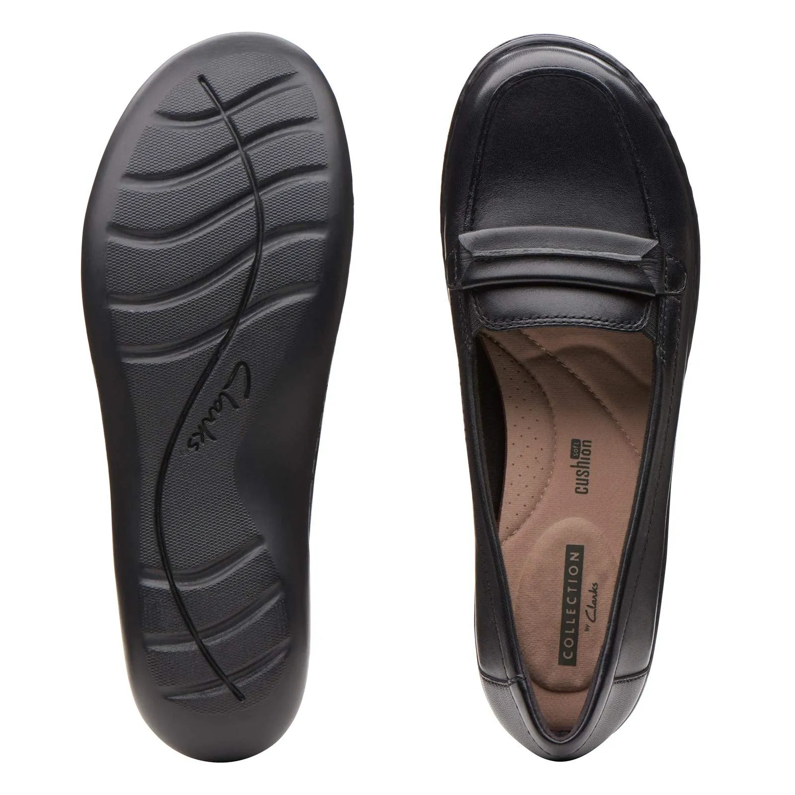 Clarks Women's Ashland Lily Loafer, Black Leather, 9.5 Narrow