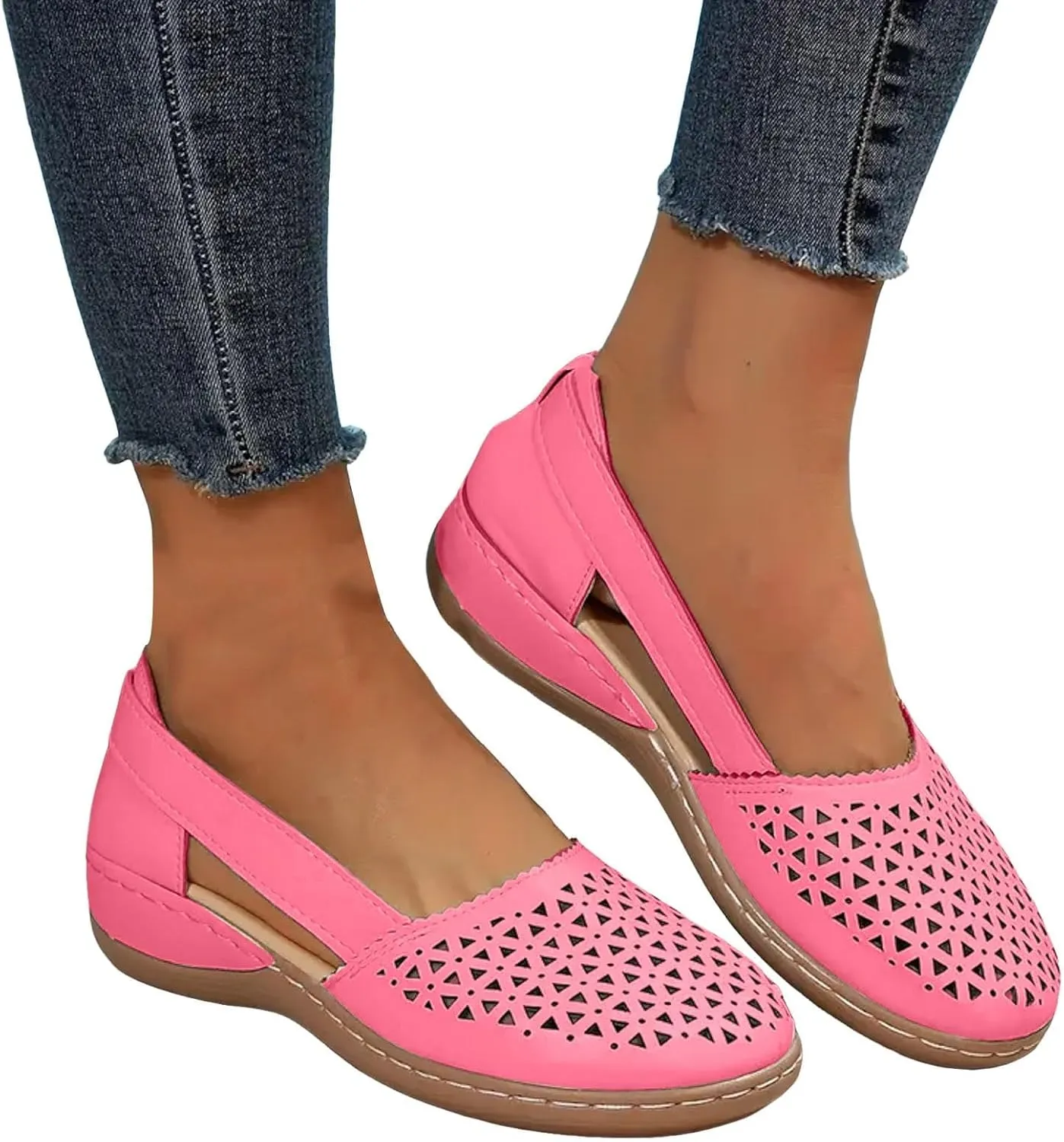 Closed Toe Sandals For Women Dressy Summer 2025,Orthopedic Breathable Soft Sole Loafers Comfort Hollow Flats Casual Sandal Slip-On Comfortable Flat Walking Wide Width Cute Outdoor Shoes
