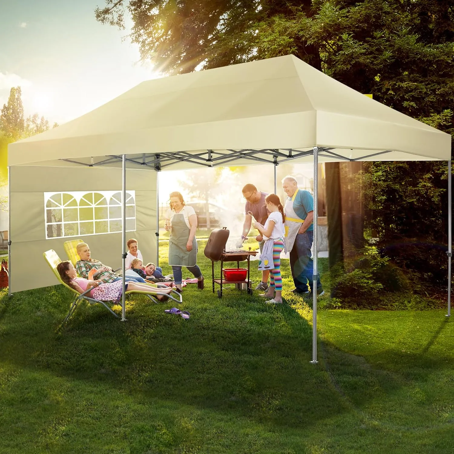 COBIZI 10x20 Pop up Canopy Tent Heavy Duty with 6 Sidewalls, Easy Set-up Commercial Outdoor Party Tent, 100% Waterproof Wedding Tent Gazebo, 3 Height Adjustable with Wheeled Bag,Khaki