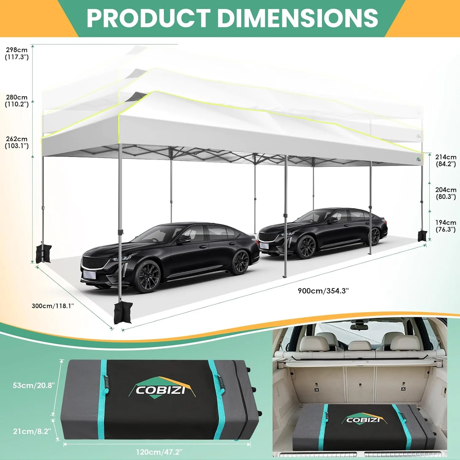COBIZI 10x30 Pop Up Canopy Tent, Wedding Party Tent Without Sidewall One Push Setup Glow, 3 Adjustable Height Air Vent Waterproof UPF50 , Wheeled Bag, Sandbag, Stake, Rope for Commercial, Outdoor