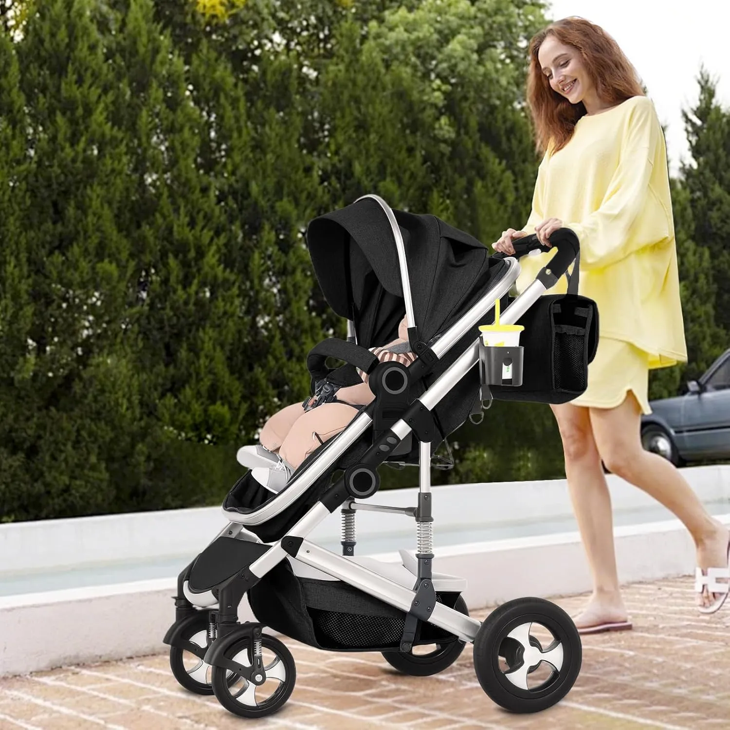 Convertible Baby Stroller, 3 in 1 Folding Infant Stroller, High Landscape Pushchair w/Adjustable Backrest & Canopy, Newborn Bassinet Pram with Foot Cover, Storage Basket, Black