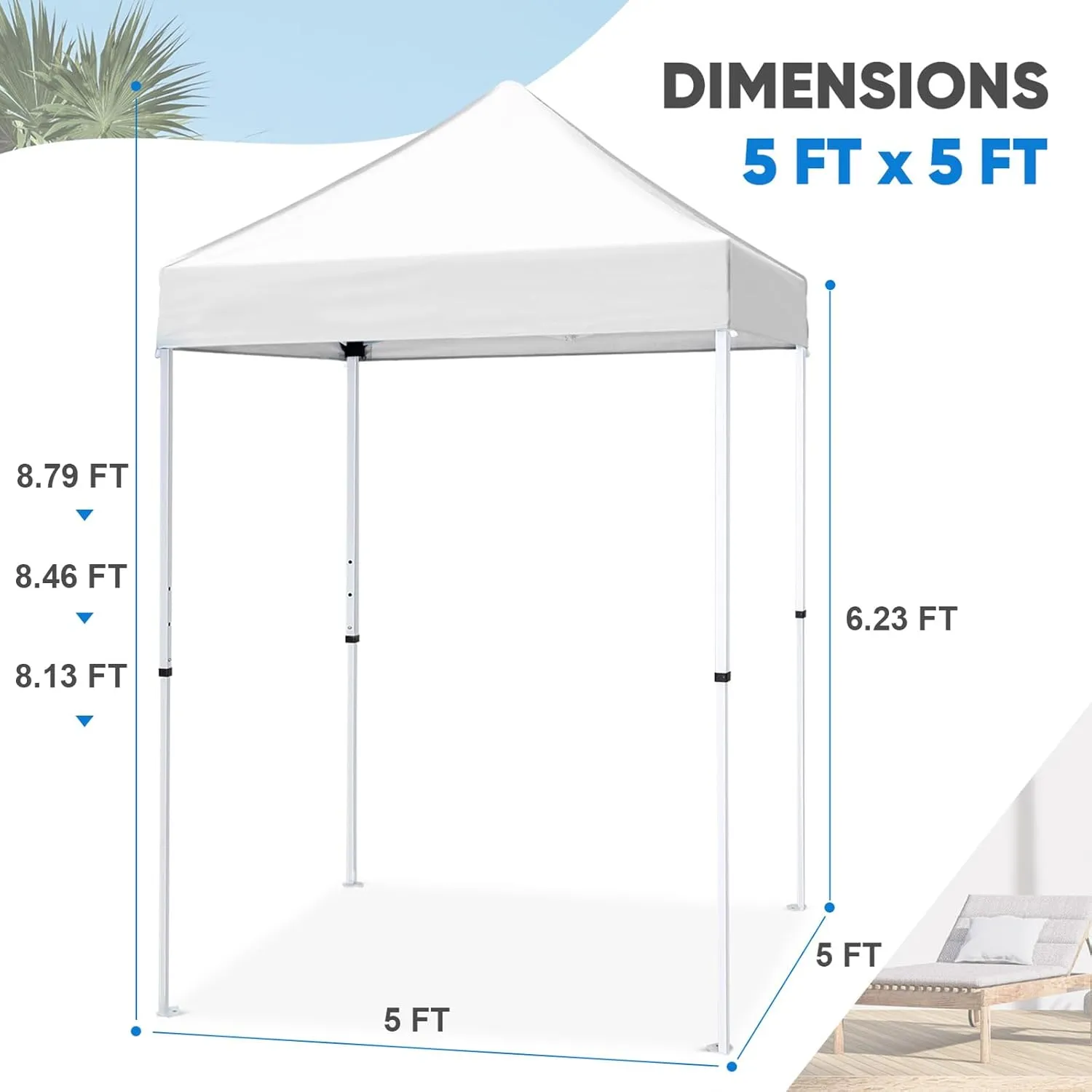 COOS BAY 5x5 Portable Instant Canopy Tent, Pop Up Outdoor Canopy for Beach, Sports and Camping, White