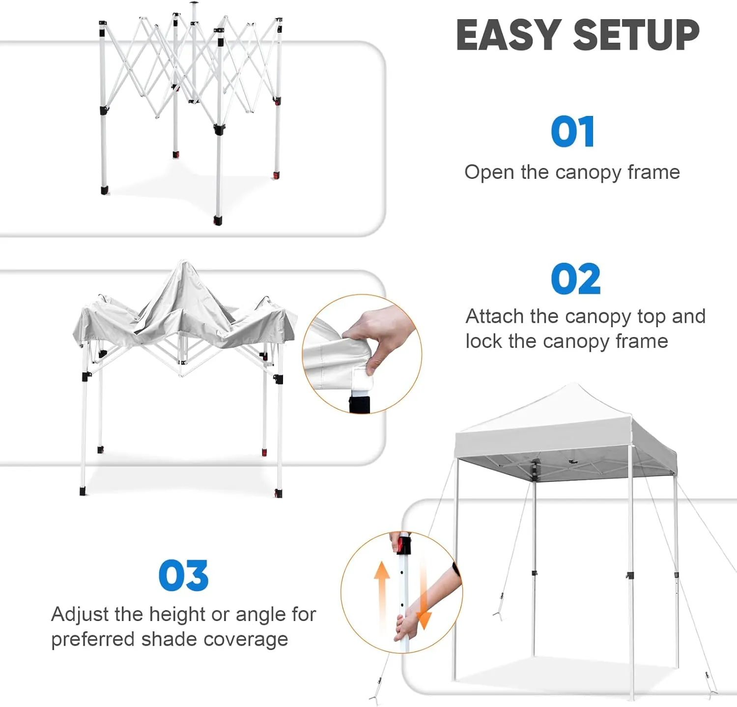 COOS BAY 5x5 Portable Instant Canopy Tent, Pop Up Outdoor Canopy for Beach, Sports and Camping, White