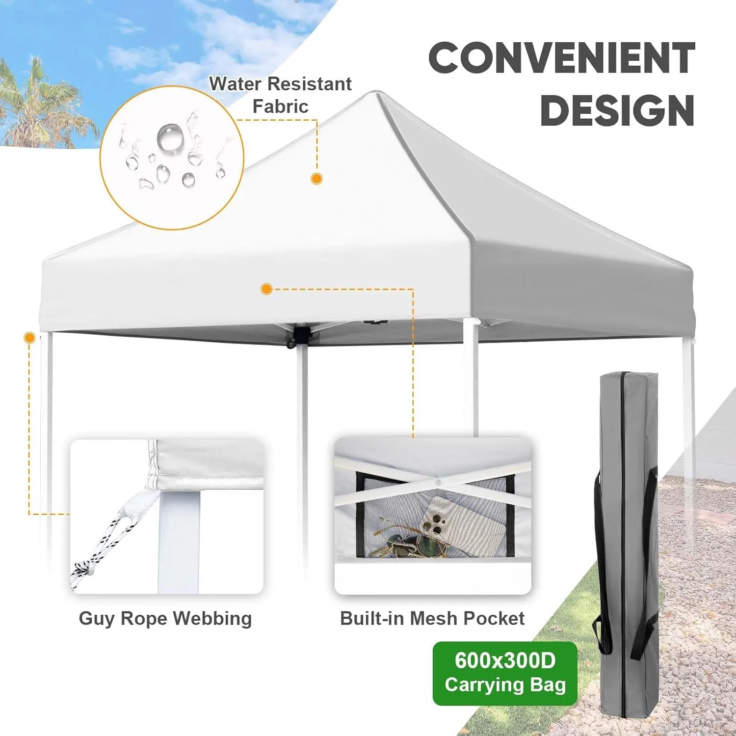 COOS BAY 5x5 Portable Instant Canopy Tent, Pop Up Outdoor Canopy for Beach, Sports and Camping, White