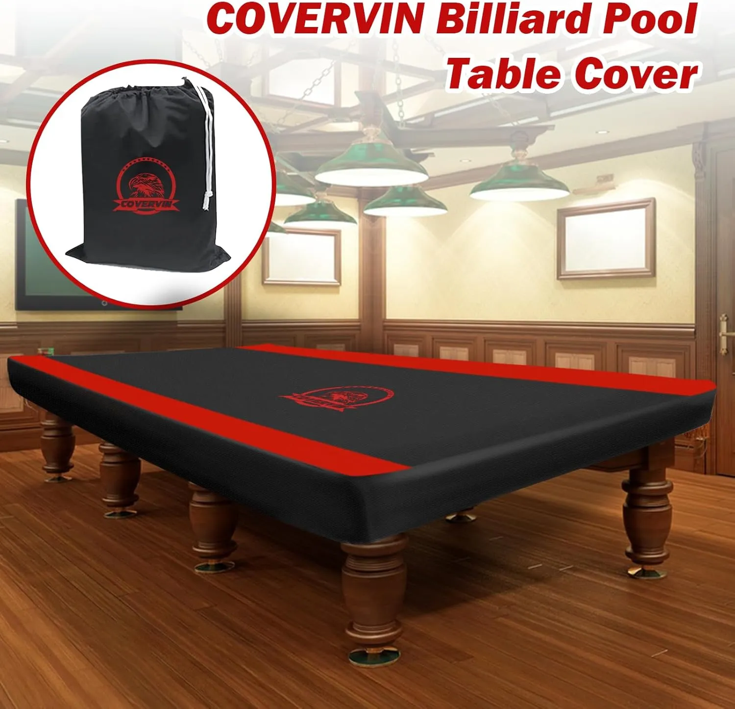 COVERVIN Billiard Pool Table Cover,Heavy Duty 210D Oxford Cloth Material All Weather Waterproof Dustproof UV Protection(9ft/Red)