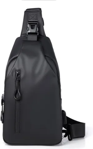 Cross border men's PU chest bag, Korean fashion shoulder bag, large capacity backpack(D)