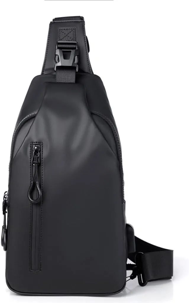 Cross border men's PU chest bag, Korean fashion shoulder bag, large capacity backpack(D)