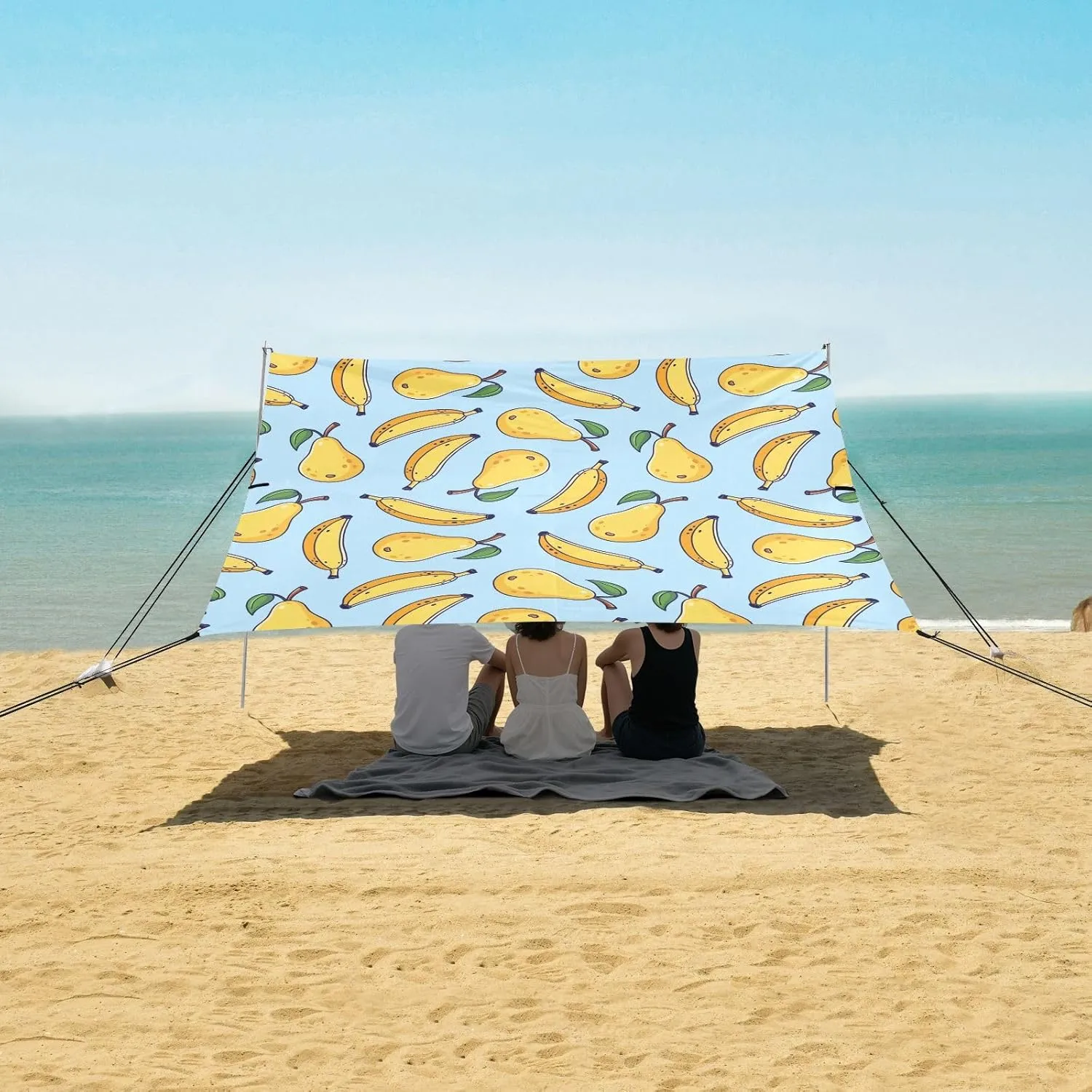 Cute Banana Beach Canopy Tent Anti-UV & Wind Resistant, Yellow Pear Camping Sun Shelter Easy Setup Portable,Outdoor Shade Tents with Sandbags,Sand Shovels,Ground Pegs & Stability Poles