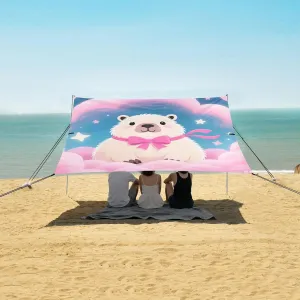 Cute Capybara with Pink Bow Beach Camping Tent Sun Shelter for Whole Family, Beach Shade Canopy with UPF50  UV Protection,Easy Set Up and Carry,Outdoor Shade for Trips, Fishing, Backyard Fun Pi