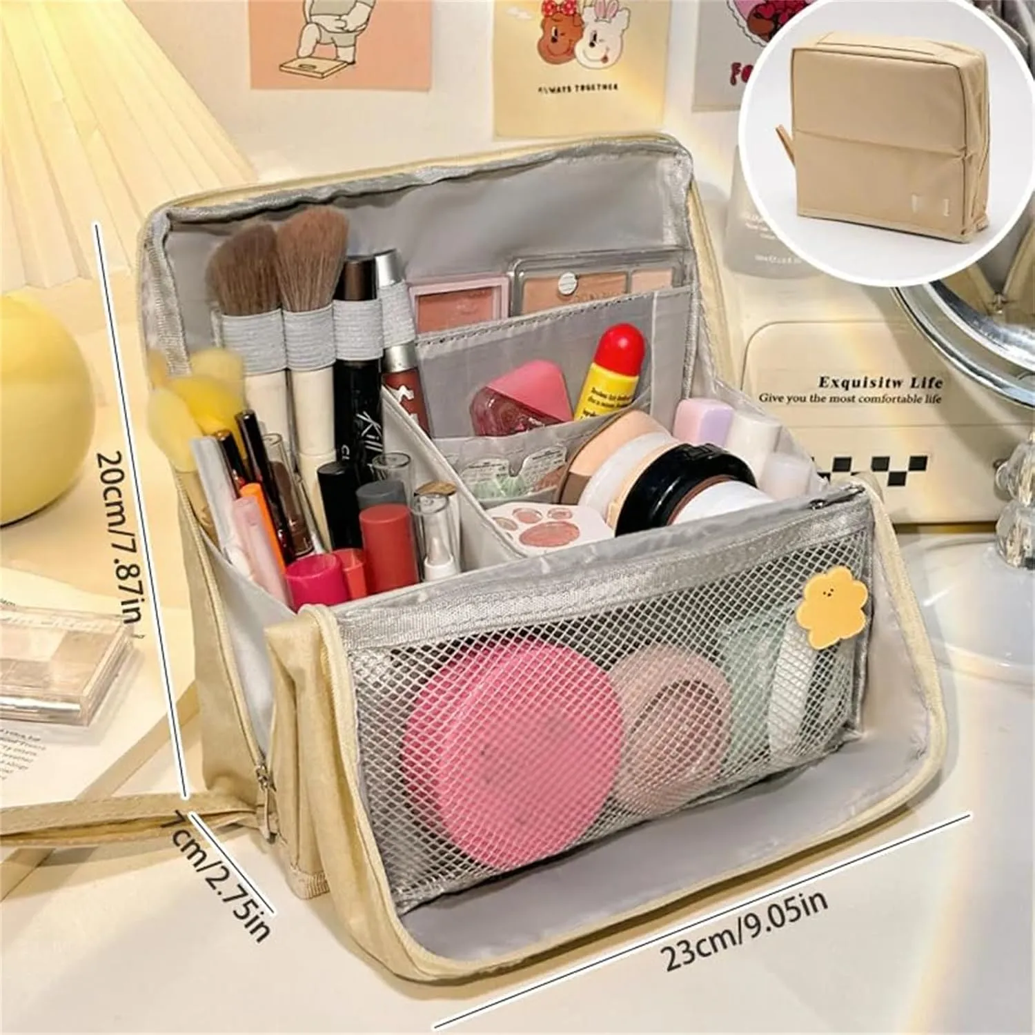 Doresty Makeup Bag, Standing Makeup Bag – Portable, Large Capacity, Vertical Large Opening Waterproof Multifunctional Make up Bags with Compartments, Smart Partitioning, Travel-Friendly (Blue)