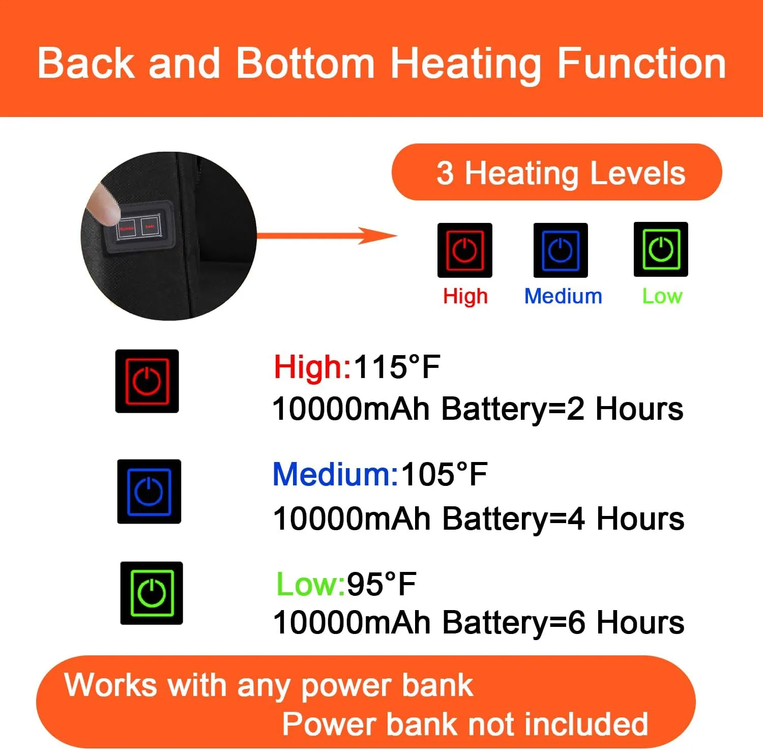 Double Heated Bleacher Seat with Back Support and Wide Cushion, USB 3-Level Heating and with 4 Pockets, Foldable and Portable, Perfect for Sport Events Camping Outdoor Activities