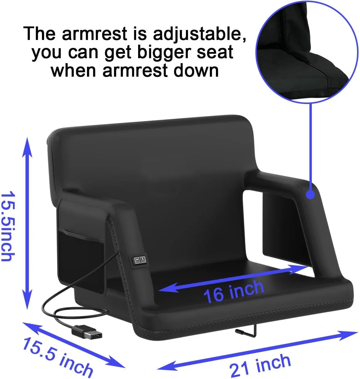Double Heated Bleacher Seat with Back Support and Wide Cushion, USB 3-Level Heating and with 4 Pockets, Foldable and Portable, Perfect for Sport Events Camping Outdoor Activities