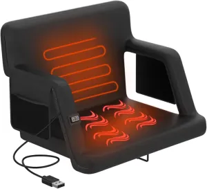 Double Heated Bleacher Seat with Back Support and Wide Cushion, USB 3-Level Heating and with 4 Pockets, Foldable and Portable, Perfect for Sport Events Camping Outdoor Activities