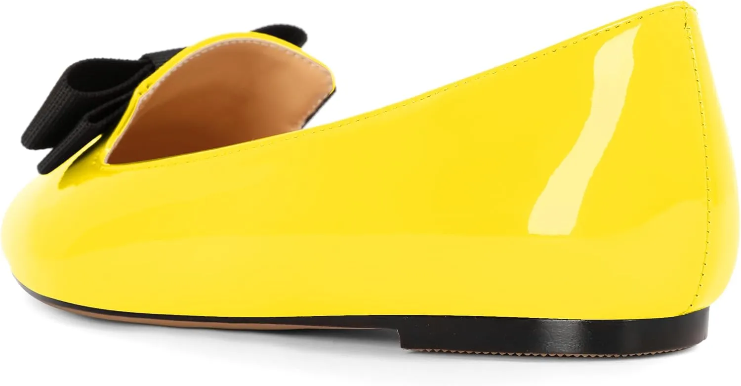Eldof Women's Loafer Flat Pointed Toe Bow Tie Ballet Slip on Comfortable Dress Work Shoes