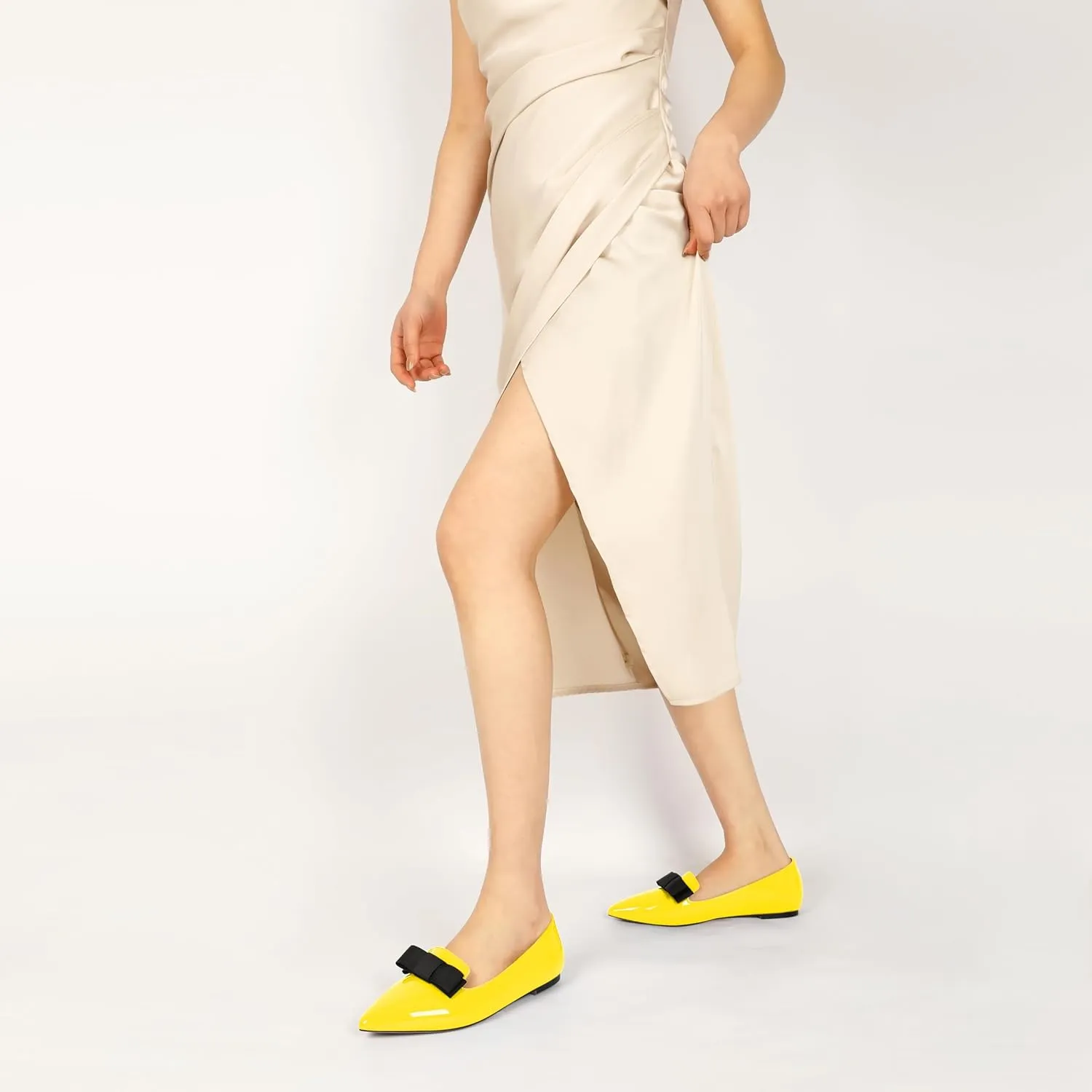 Eldof Women's Loafer Flat Pointed Toe Bow Tie Ballet Slip on Comfortable Dress Work Shoes