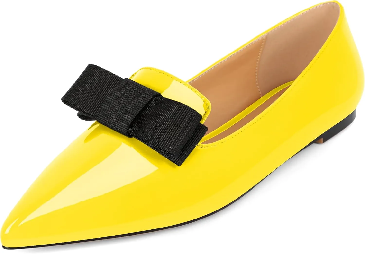 Eldof Women's Loafer Flat Pointed Toe Bow Tie Ballet Slip on Comfortable Dress Work Shoes