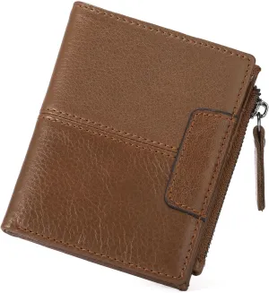 FALAN MULE Genuine Leather Wallet for Men Slim Bifold Rfid Blocking Men Wallet with ID Window Zip Coin Pocket