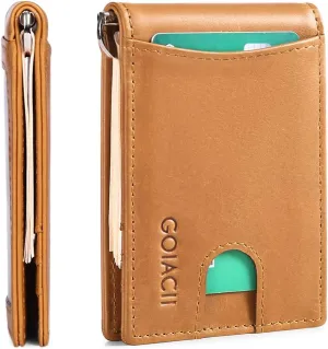 FALAN MULE Mens Wallets，Slim Leather Wallet for Men with Money Clip RFID Blocking Card Holder Minimalist Mini Bifold