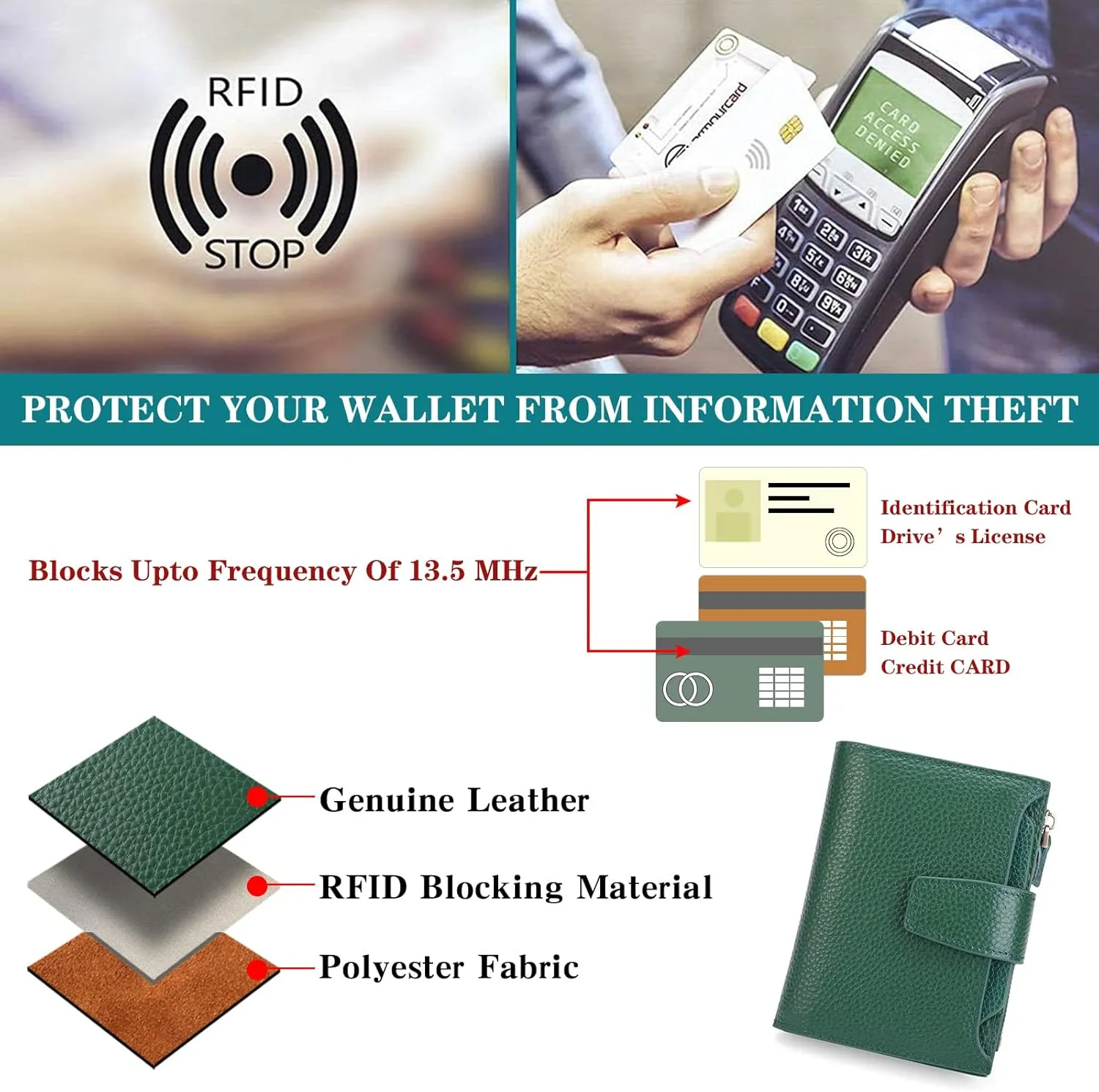 FALAN MULE Small Wallet for Women Leather Bifold Compact RFID Blocking Small Womens Wallet