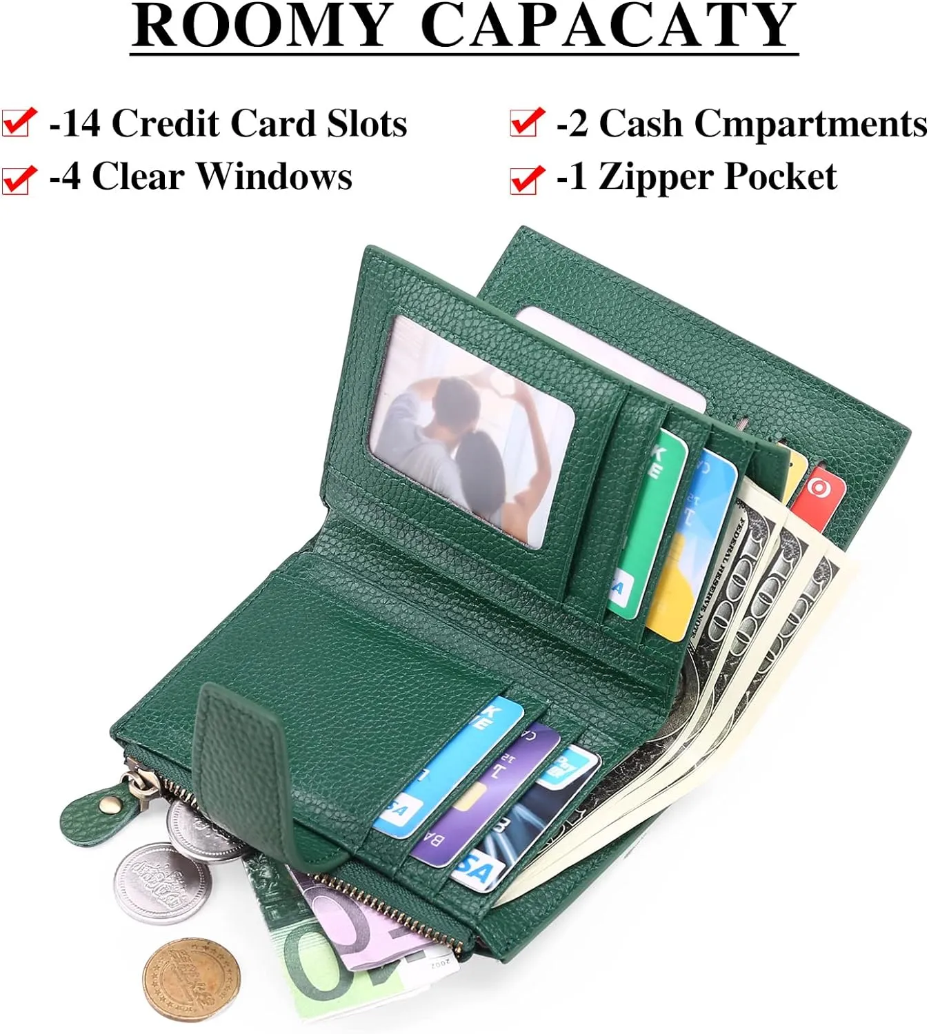 FALAN MULE Small Wallet for Women Leather Bifold Compact RFID Blocking Small Womens Wallet