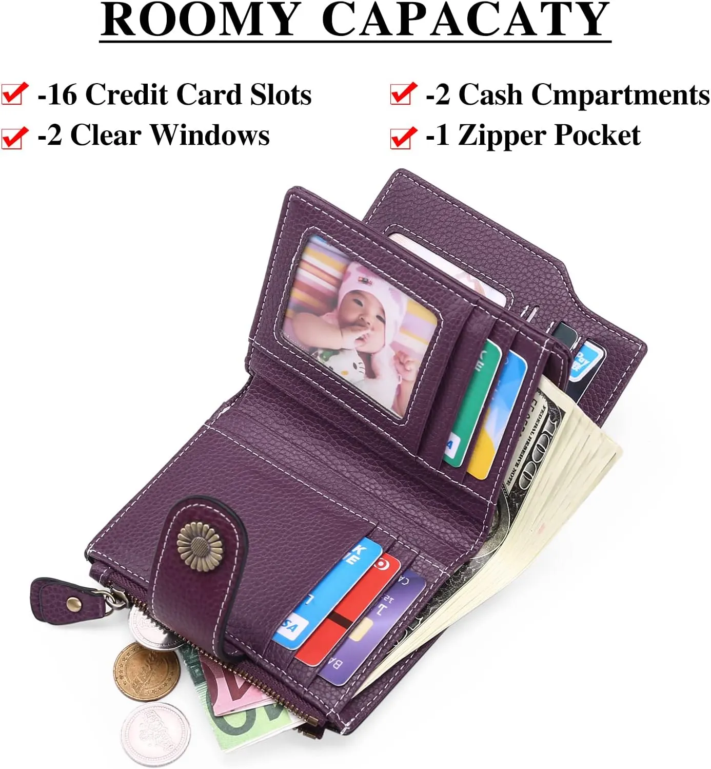 FALAN MULE Small Wallet for Women Leather Bifold Compact Small Womens Wallet with RFID Blocking