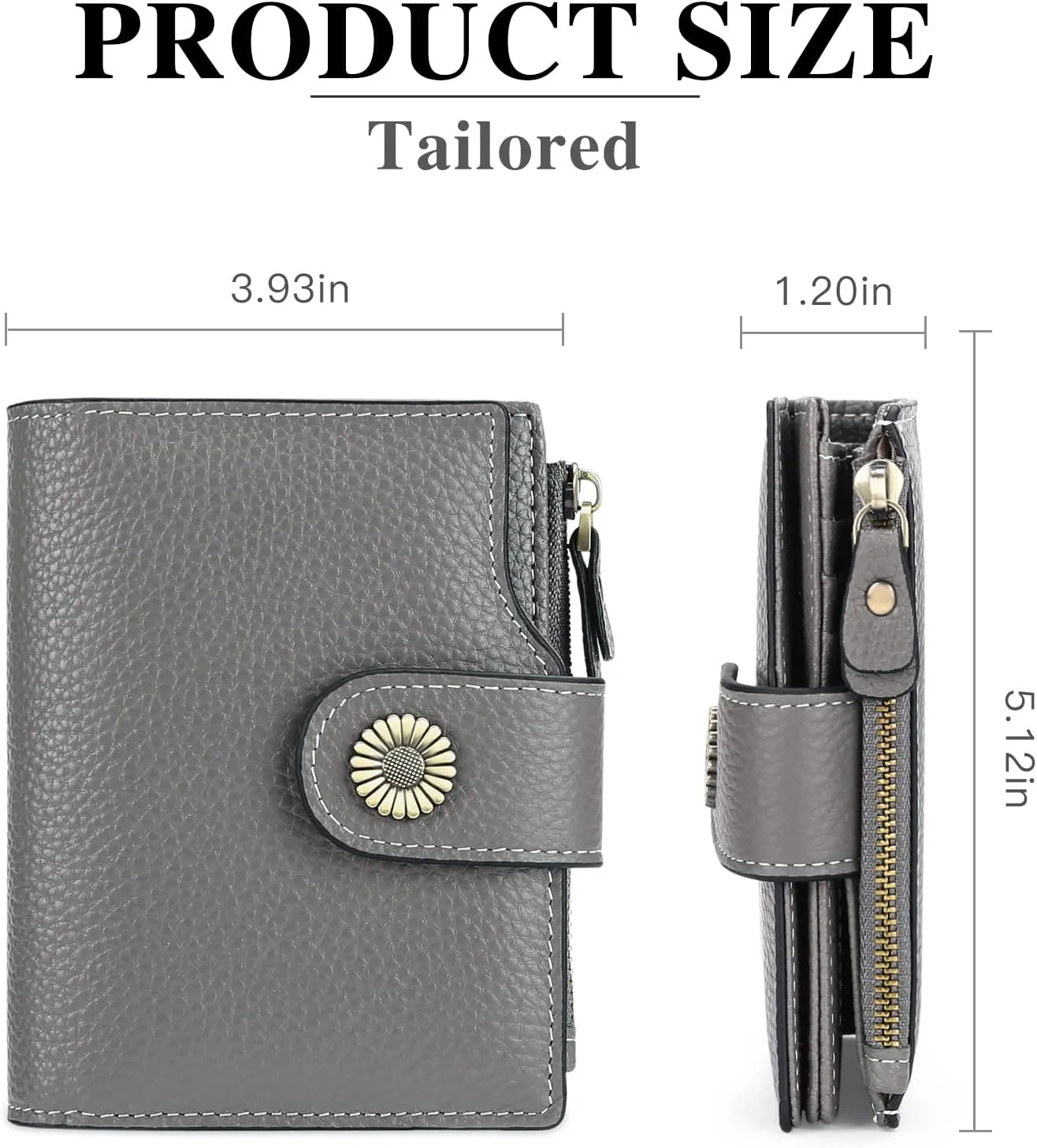 Falan Mule Women's Compact Leather Wallet, Dark Grey, Includes RFID Blocking, Coin Pouch, Card Holders