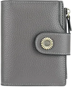 Falan Mule Women's Compact Leather Wallet, Dark Grey, Includes RFID Blocking, Coin Pouch, Card Holders