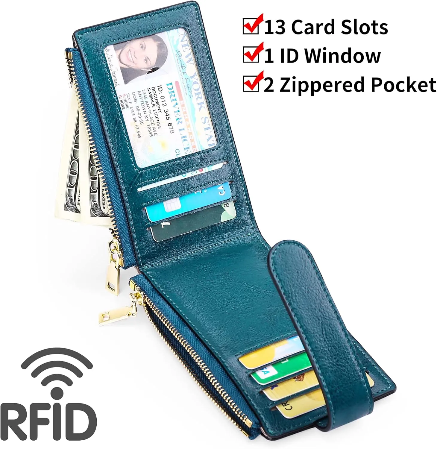 FALAN MULE Womens Wallet Genuine Leahter Bifold Credit Card Holder with Built-in Integrated Case