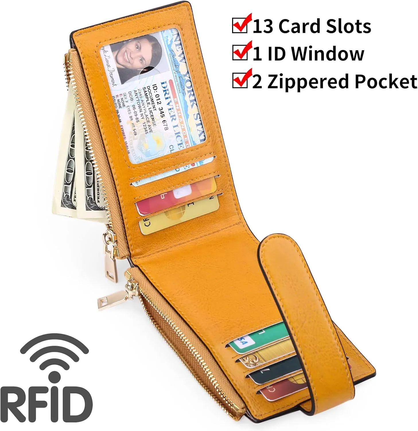 FALAN MULE Womens Wallet Genuine Leahter Bifold Credit Card Holder with Built-in Integrated Case