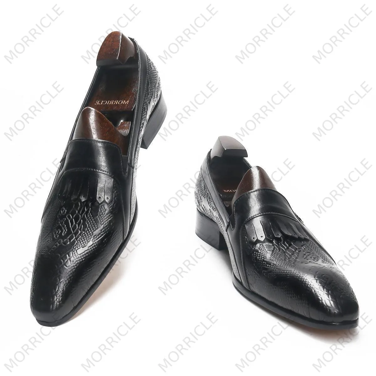 Fancy Slip-On Embossed Kiltie Loafers