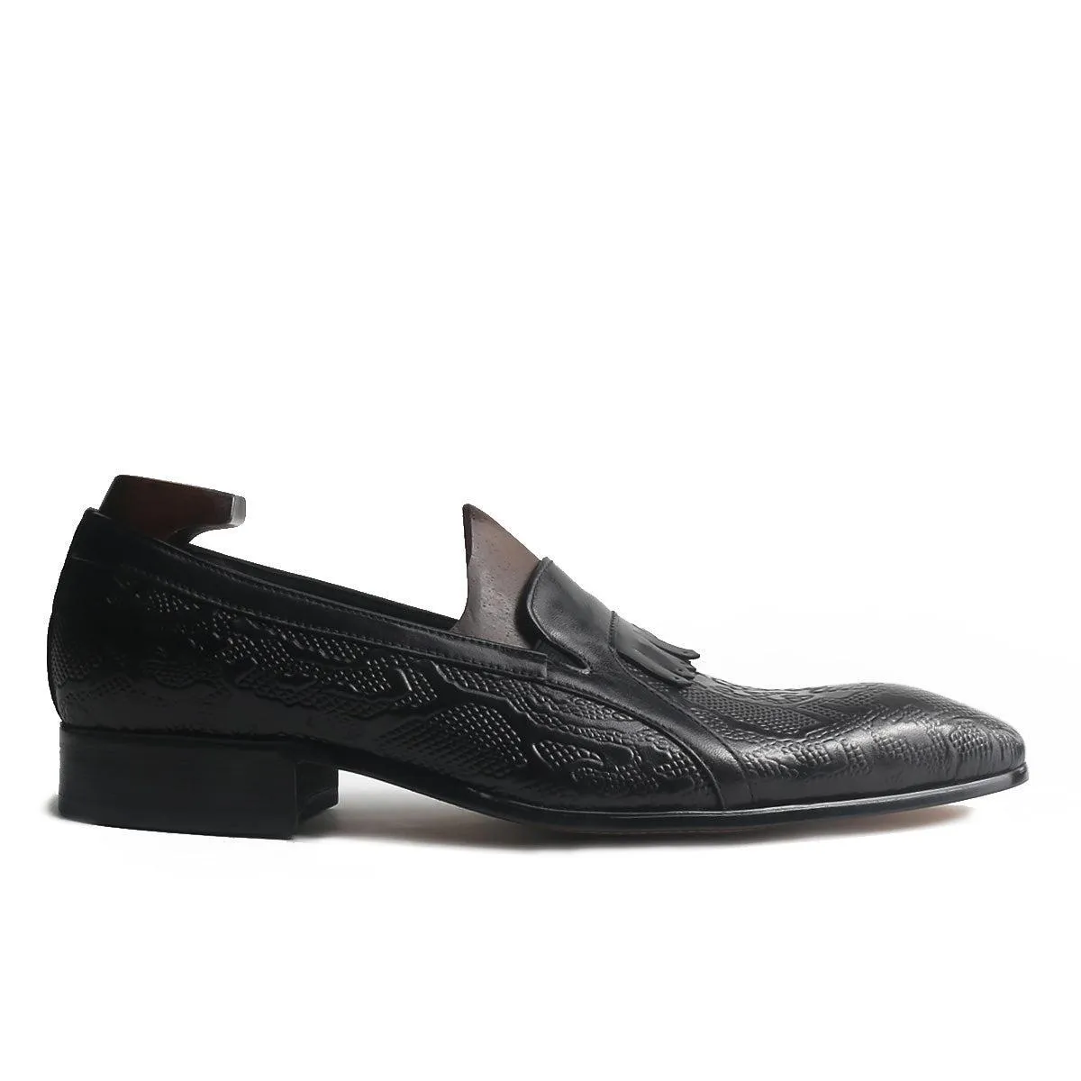 Fancy Slip-On Embossed Kiltie Loafers