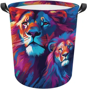 Ferocious Animal Laundry Basket, Wild Animals Collapsible Laundry Hamper, Waterproof Oxford Cloth Laundry Bag with Handles, Carnivore Clothes Toy Organizer Basket for Room