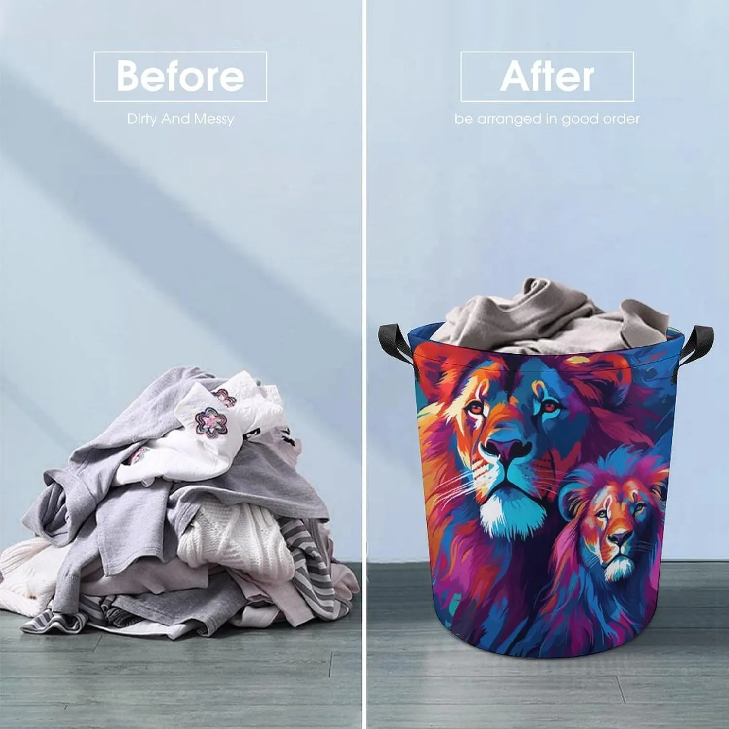 Ferocious Animal Laundry Basket, Wild Animals Collapsible Laundry Hamper, Waterproof Oxford Cloth Laundry Bag with Handles, Carnivore Clothes Toy Organizer Basket for Room