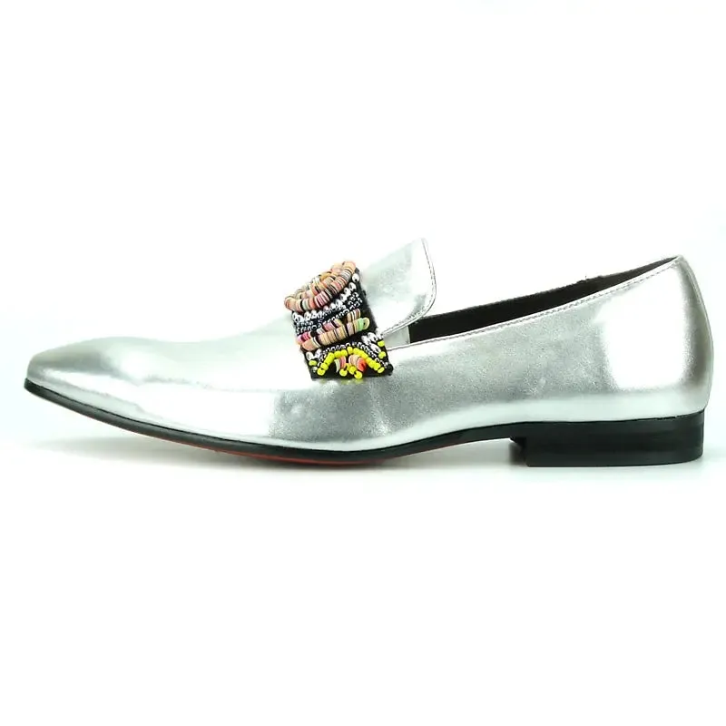 Fiesso FI-7193 Black Silver Suede Loafers