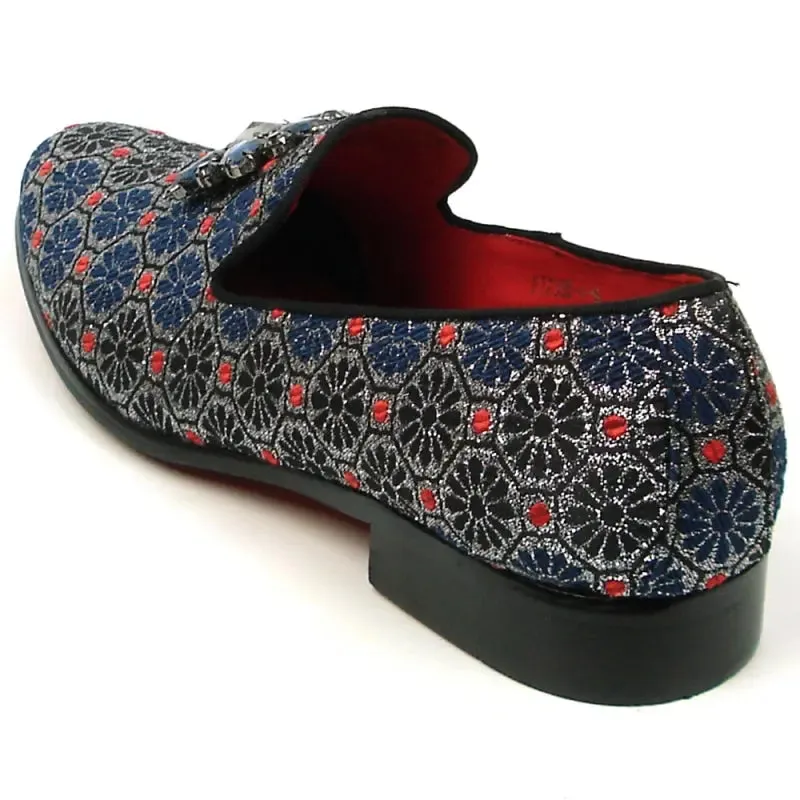 Fiesso FI-7385-4 Blue Multi Color Slip on Loafers