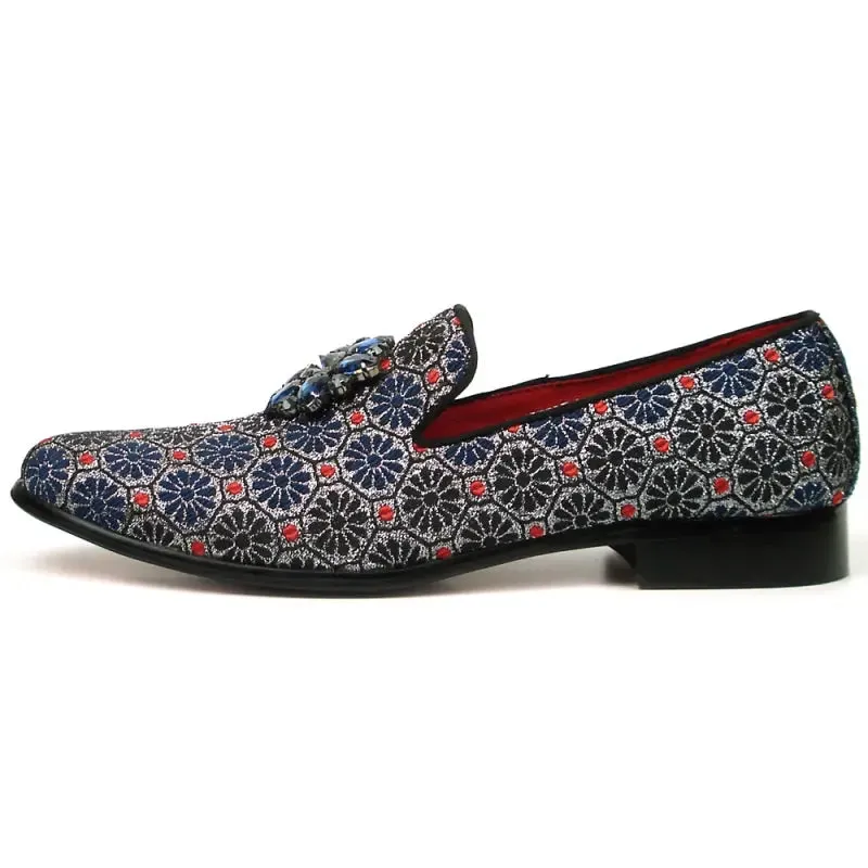 Fiesso FI-7385-4 Blue Multi Color Slip on Loafers