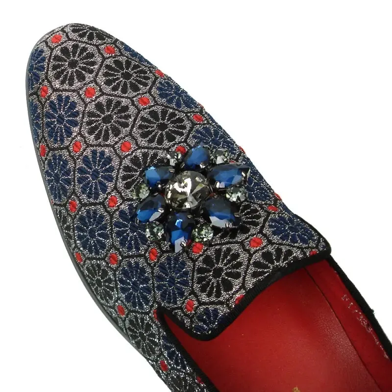 Fiesso FI-7385-4 Blue Multi Color Slip on Loafers
