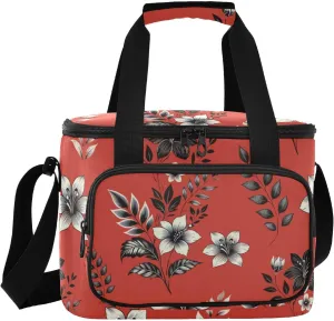 Floral Carol Red Insulated Cooler Bag for Women Men Leakproof 24 Can Camping Car Cooler for Work Office Picnic