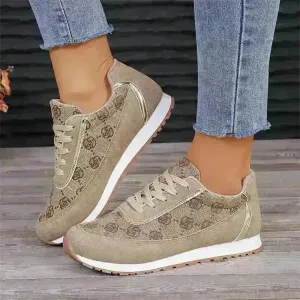 Flower Print Lace-up Sneakers Casual Fashion Lightweight Breathable Walking Running Sports Shoes Women Flats