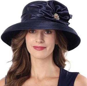 FORBUSITE Church Hats for Women Derby Hats 1950s 20s with Rhinestone Wide Brim