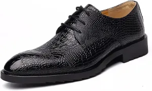 Formal Shoes for Men Lace Up Crocodile Print Derby Shoes Cowhide Rubber Sole Slip Resistant Low Top Non Slip Anti-Slip Wedding Suitable for Many Occasions.